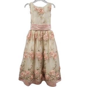 Embellished Floral Gown with Sequins and Glimmer Soft Pink and Pearl Color